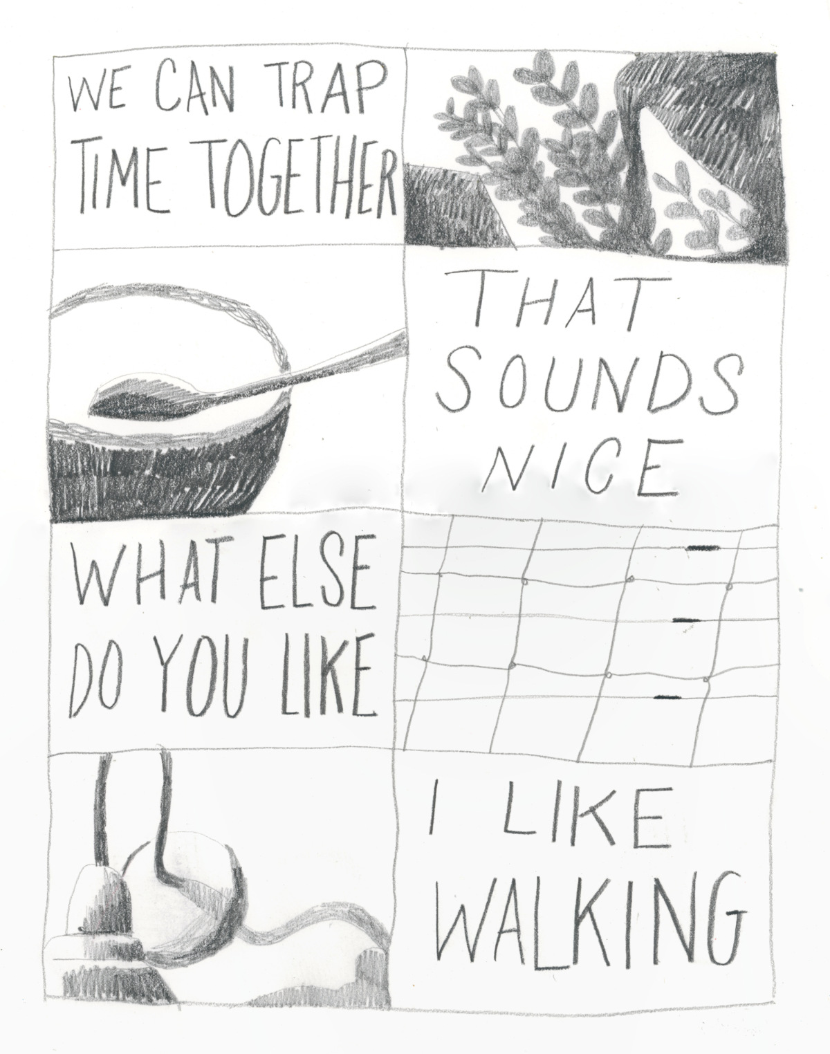 'AI generated fictional dialogue for my parents' first conversation', 14"x11", Graphite and Colored Pencil on Paper.